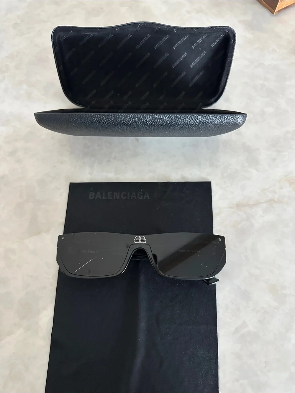 Balenciaga Black Shield Sunglasses with Branded Case